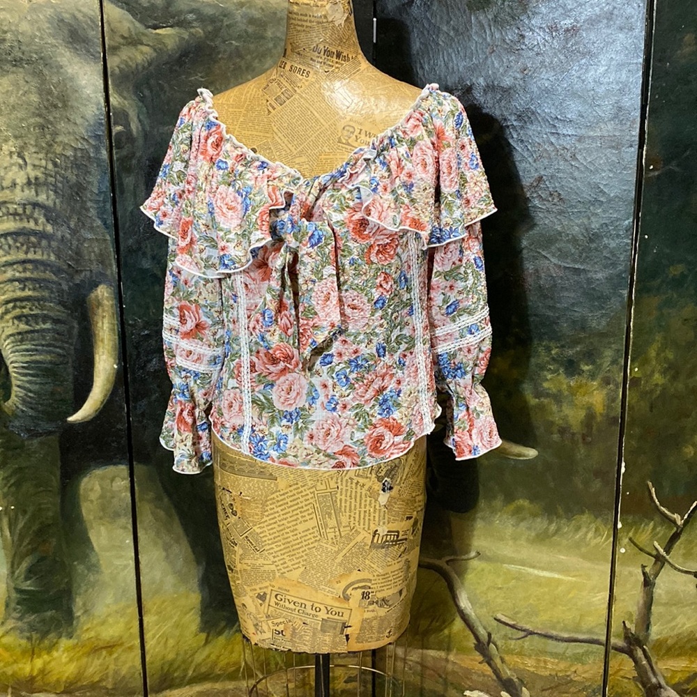 Zara floral print blouse top small